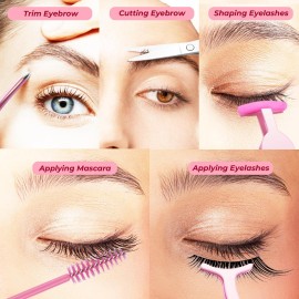 Eyelash Applicator Tool - 5-in-1 Lash Applicator Tool Set with Pink Eyelash Extension Tweezers, Scissors, for Eye Lash Clusters, Cluster Lashes