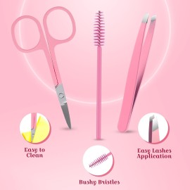 Eyelash Applicator Tool - 5-in-1 Lash Applicator Tool Set with Pink Eyelash Extension Tweezers, Scissors, for Eye Lash Clusters, Cluster Lashes