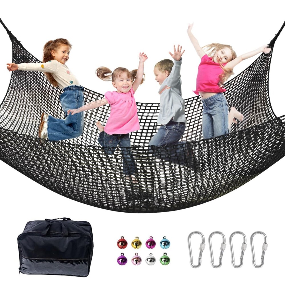LPIW Climbing Net for Kids - 3.3FT x 9.9FT Double Layers Heavy Duty Playground Safety Net, Climbing Cargo Net for Tree House Tree Fort, Back Yard, Jungle Gyms, Monkey Bar Security MeshBlack