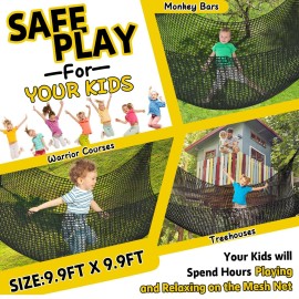 LPIW Climbing Net for Kids - 9.9FT x 9.9FT Double Layers Heavy Duty Playground Safety Net, Climbing Cargo Net for Tree House Tree Fort, Back Yard, Jungle Gyms, Monkey Bar Security MeshBlack