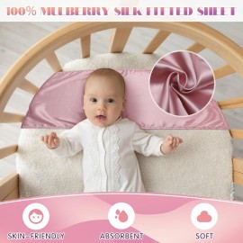 Hosuly 2 Pcs Satin Bassinet Sheet Baby Hair Soft Silk Feeling Sheet Baby Bassinet for Rectangle Cradle Pad Mattress Boys Girls Newborn Infant(Pink, Gray)