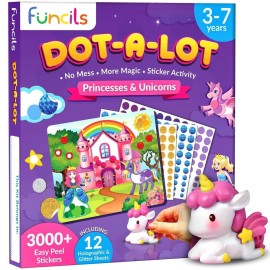 Funcils Dot Art Activity - Unicorn & Princess Sticker Kit, Toddler Art & Craft Supplies for Kids, Birthday Gifts for Boys & Girls Ages 3, 4, 5, 6, 7 Year Old - Kids Travel Toys, Airplane Must Have