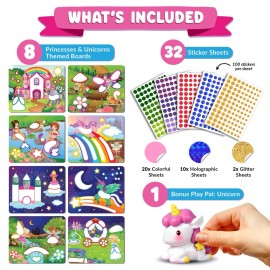 Funcils Dot Art Activity - Unicorn & Princess Sticker Kit, Toddler Art & Craft Supplies for Kids, Birthday Gifts for Boys & Girls Ages 3, 4, 5, 6, 7 Year Old - Kids Travel Toys, Airplane Must Have