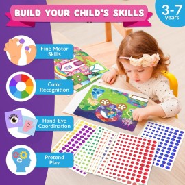 Funcils Dot Art Activity - Unicorn & Princess Sticker Kit, Toddler Art & Craft Supplies for Kids, Birthday Gifts for Boys & Girls Ages 3, 4, 5, 6, 7 Year Old - Kids Travel Toys, Airplane Must Have