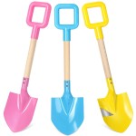 Dsmile 3Pcs Long Beach Shovels 16 Metal Kids Beach Spades Sand Shovels Toys with Wood Handle for Digging Shoveling Snow Sandbox Toys Set for Kids & Adults
