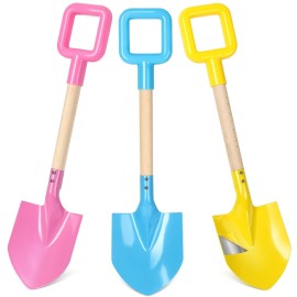 Dsmile 3Pcs Long Beach Shovels 16 Metal Kids Beach Spades Sand Shovels Toys with Wood Handle for Digging Shoveling Snow Sandbox Toys Set for Kids & Adults