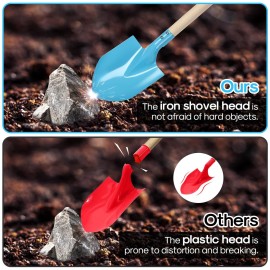 Dsmile 3Pcs Long Beach Shovels 16 Metal Kids Beach Spades Sand Shovels Toys with Wood Handle for Digging Shoveling Snow Sandbox Toys Set for Kids & Adults