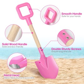 Dsmile 3Pcs Long Beach Shovels 16 Metal Kids Beach Spades Sand Shovels Toys with Wood Handle for Digging Shoveling Snow Sandbox Toys Set for Kids & Adults