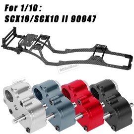 RCHuiWow Chassis Frame Upgrades Part for SCX10 SCX10 II 90046 1/10 RC Crawler Car,RC Carbon Fiber LCG Wheelbase Chassis Kit with Red Transmission Gearbox