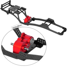 RCHuiWow Chassis Frame Upgrades Part for SCX10 SCX10 II 90046 1/10 RC Crawler Car,RC Carbon Fiber LCG Wheelbase Chassis Kit with Red Transmission Gearbox