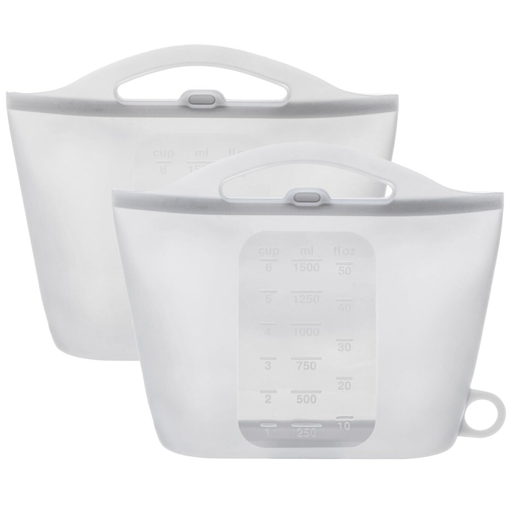 DOYOQI 2 Pack Silicone Microwave Steam Sterilizer Bags, 1.5L Reusable Steam Bags for Home and Travel, Silicone Fresh Keeping Bag for Baby Bottles, Accessories, Gray
