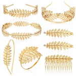 inSowni 8 Pieces Greek Roman Goddess Laurel Gold Leaf Crowns Tiaras Headbands +Leaves Hair Side Comb+Leaf Hair Clips+Laurel Bracelet Armband Bridal Wedding Headpieces Accessories for Women