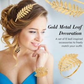 inSowni 8 Pieces Greek Roman Goddess Laurel Gold Leaf Crowns Tiaras Headbands +Leaves Hair Side Comb+Leaf Hair Clips+Laurel Bracelet Armband Bridal Wedding Headpieces Accessories for Women