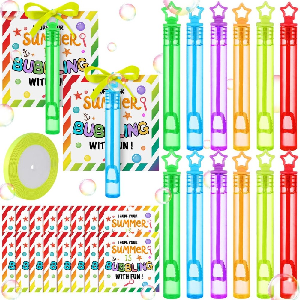 36 Pcs End of Year Gifts Mini Bubble Wands Gift Cards Set End of Year Gifts for Students Kids Bubble Party Favors with Tag Ribbon for Graduation Party Summer Goodie Bag Stuffers