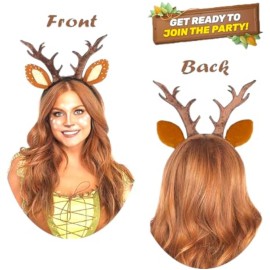 LECHA Christmas Headband with Reindeer Ears for Adults Kids Hair Accessories for Christmas Supplies and Holiday Parties, Deer Antler Headband for Women, Men, Kids, Adults