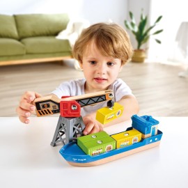 Hape Cargo Ship & Crane | Toy Boat and Crane Playset, for Children Ages 3Y+