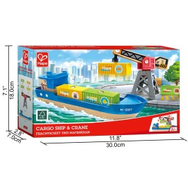 Hape Cargo Ship & Crane | Toy Boat and Crane Playset, for Children Ages 3Y+