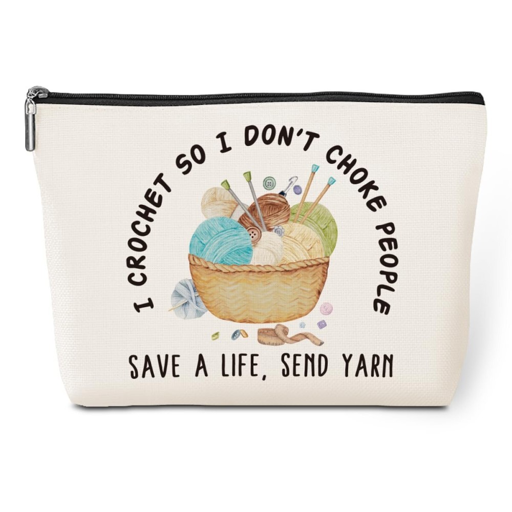 jeilink Cute Funny Crochet Makeup Bag Knitting Cosmetic Bag Travel Toiletry Bag for Christmas Birthday Crochet Gifts for Crocheters Stuff Knitting Gifts for Women Crafters Knitters Female Friends