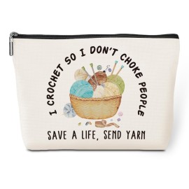 jeilink Cute Funny Crochet Makeup Bag Knitting Cosmetic Bag Travel Toiletry Bag for Christmas Birthday Crochet Gifts for Crocheters Stuff Knitting Gifts for Women Crafters Knitters Female Friends