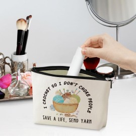 jeilink Cute Funny Crochet Makeup Bag Knitting Cosmetic Bag Travel Toiletry Bag for Christmas Birthday Crochet Gifts for Crocheters Stuff Knitting Gifts for Women Crafters Knitters Female Friends