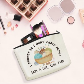 jeilink Cute Funny Crochet Makeup Bag Knitting Cosmetic Bag Travel Toiletry Bag for Christmas Birthday Crochet Gifts for Crocheters Stuff Knitting Gifts for Women Crafters Knitters Female Friends