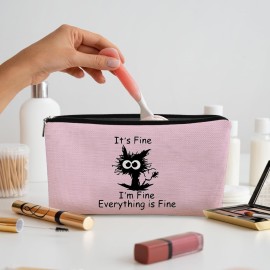 BARPERY Black Cat Makeup Bag - Funny \'I\'m Fine\' Cosmetic Bag, Pink Zipper Travel Toiletry Bag for Cat Lovers, Teen Girls & Cat Owners Gifts BARPERY Black Cat Makeup Bag - Funny \'I\'m Fine\' Cosmetic Bag, Pink Zipper Travel Toiletry Bag for Cat Lovers, Teen Girls & Cat Owners Gifts