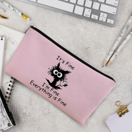 BARPERY Black Cat Makeup Bag - Funny \'I\'m Fine\' Cosmetic Bag, Pink Zipper Travel Toiletry Bag for Cat Lovers, Teen Girls & Cat Owners Gifts BARPERY Black Cat Makeup Bag - Funny \'I\'m Fine\' Cosmetic Bag, Pink Zipper Travel Toiletry Bag for Cat Lovers, Teen Girls & Cat Owners Gifts