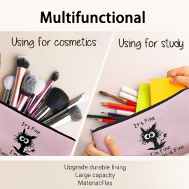 BARPERY Black Cat Makeup Bag - Funny \'I\'m Fine\' Cosmetic Bag, Pink Zipper Travel Toiletry Bag for Cat Lovers, Teen Girls & Cat Owners Gifts BARPERY Black Cat Makeup Bag - Funny \'I\'m Fine\' Cosmetic Bag, Pink Zipper Travel Toiletry Bag for Cat Lovers, Teen Girls & Cat Owners Gifts