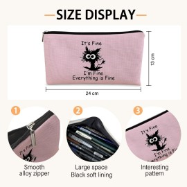 BARPERY Black Cat Makeup Bag - Funny \'I\'m Fine\' Cosmetic Bag, Pink Zipper Travel Toiletry Bag for Cat Lovers, Teen Girls & Cat Owners Gifts BARPERY Black Cat Makeup Bag - Funny \'I\'m Fine\' Cosmetic Bag, Pink Zipper Travel Toiletry Bag for Cat Lovers, Teen Girls & Cat Owners Gifts