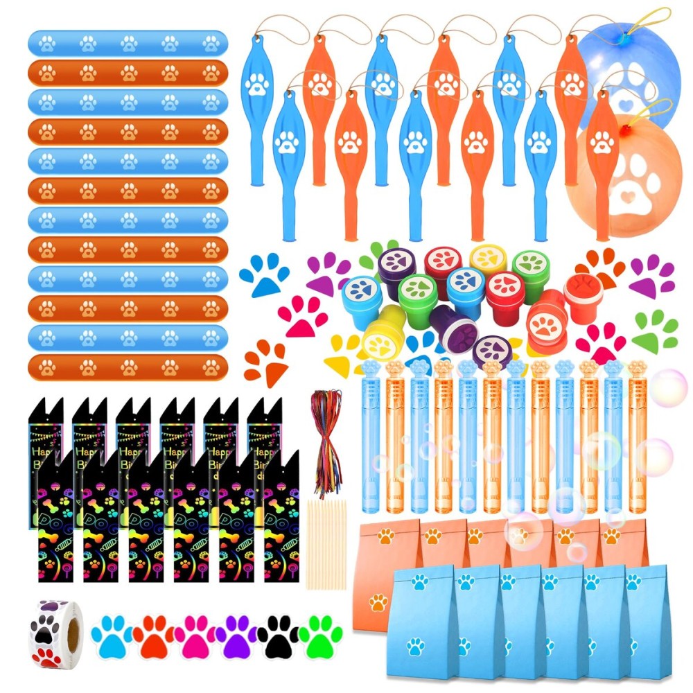 Dog Paw Party Favors for Kids, 97PCS Paw Print Party Supply Set for for Goodie Bag Filler, Treasure Box, Classroom Rewards, Carnival Prizes, Pinata Stuffers, Christmas gifts for Boys and Girls