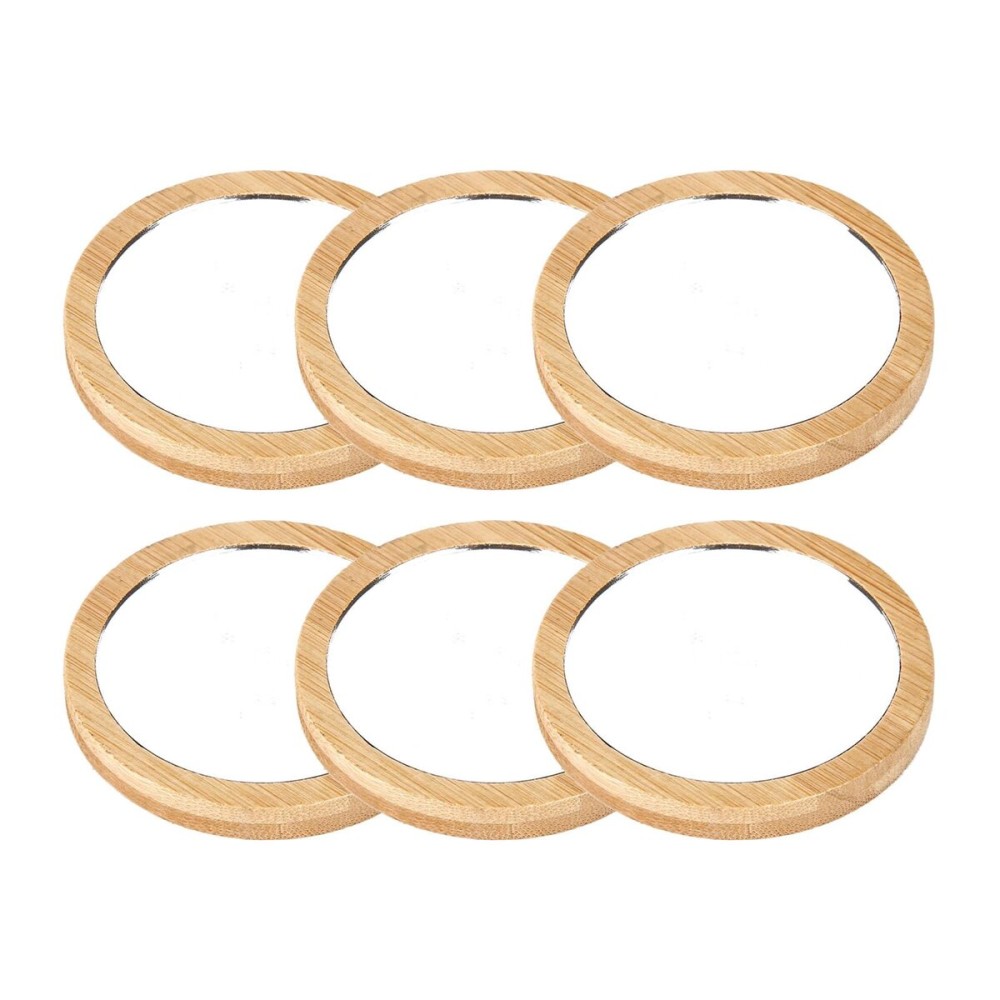 ZHU YU CHUN 6 PCS Wooden Portable Mini Makeup Mirror Small Round Glass Small Pocket Mirror Women\'s Hand Mirror Portable Women\'s Hand Mirror(Round)