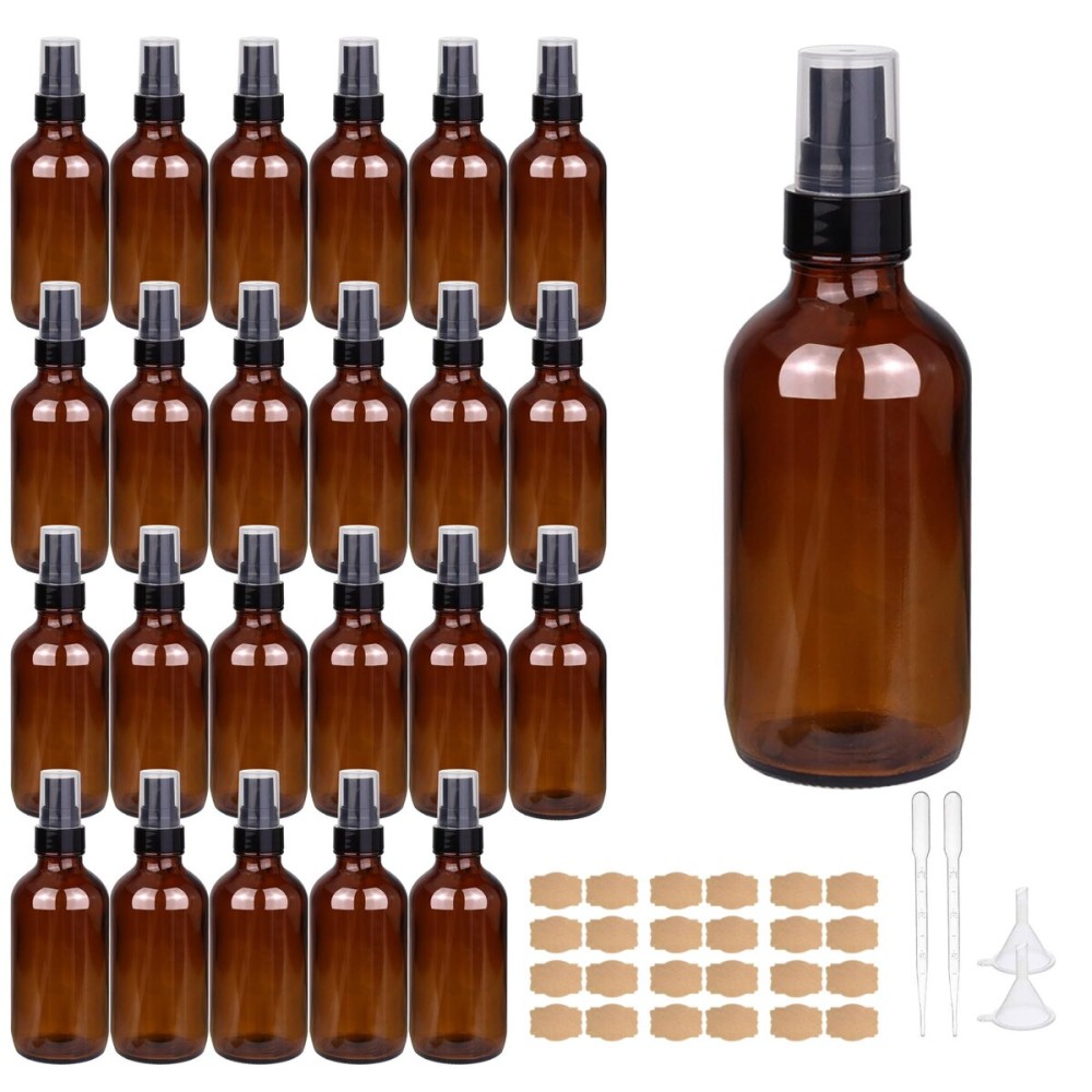 GIVAMEIHF 4oz Amber Glass Spray Bottles Mist Sprayer Set of 24,Empty Small Spray Bottle Fine Mist Spray Refillable Containers,Mini Travel Bottle Spray Bottle Make Perfect Oil,Perfume,Body Sprays