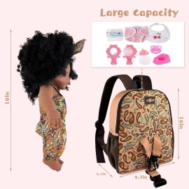 Nice2you Black Baby Doll in Take Along Backpack Carrier, 10in American African Girl Doll for Toddlers and Kids Aged 1-3 2 4 5 Year Old, Backpack for Baby Doll Accessories Storage
