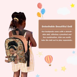 Nice2you Black Baby Doll in Take Along Backpack Carrier, 10in American African Girl Doll for Toddlers and Kids Aged 1-3 2 4 5 Year Old, Backpack for Baby Doll Accessories Storage