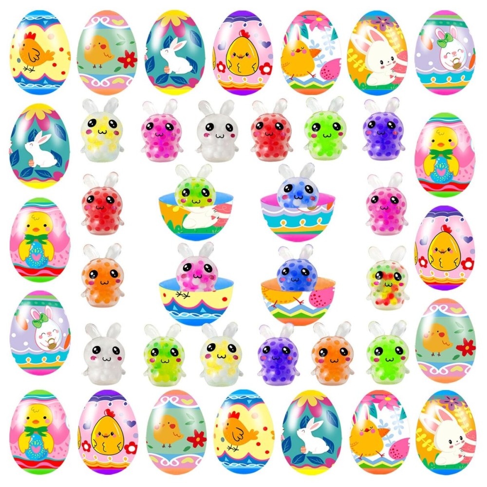 Holydeck 24 Pack Prefilled Easter Eggs with Squeeze Toys, Multicolored Easter Stress Balls, Great for Adult Easter Basket Stuffers and Party Favors