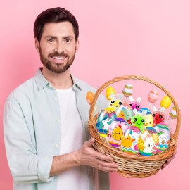 Holydeck 24 Pack Prefilled Easter Eggs with Squeeze Toys, Multicolored Easter Stress Balls, Great for Adult Easter Basket Stuffers and Party Favors