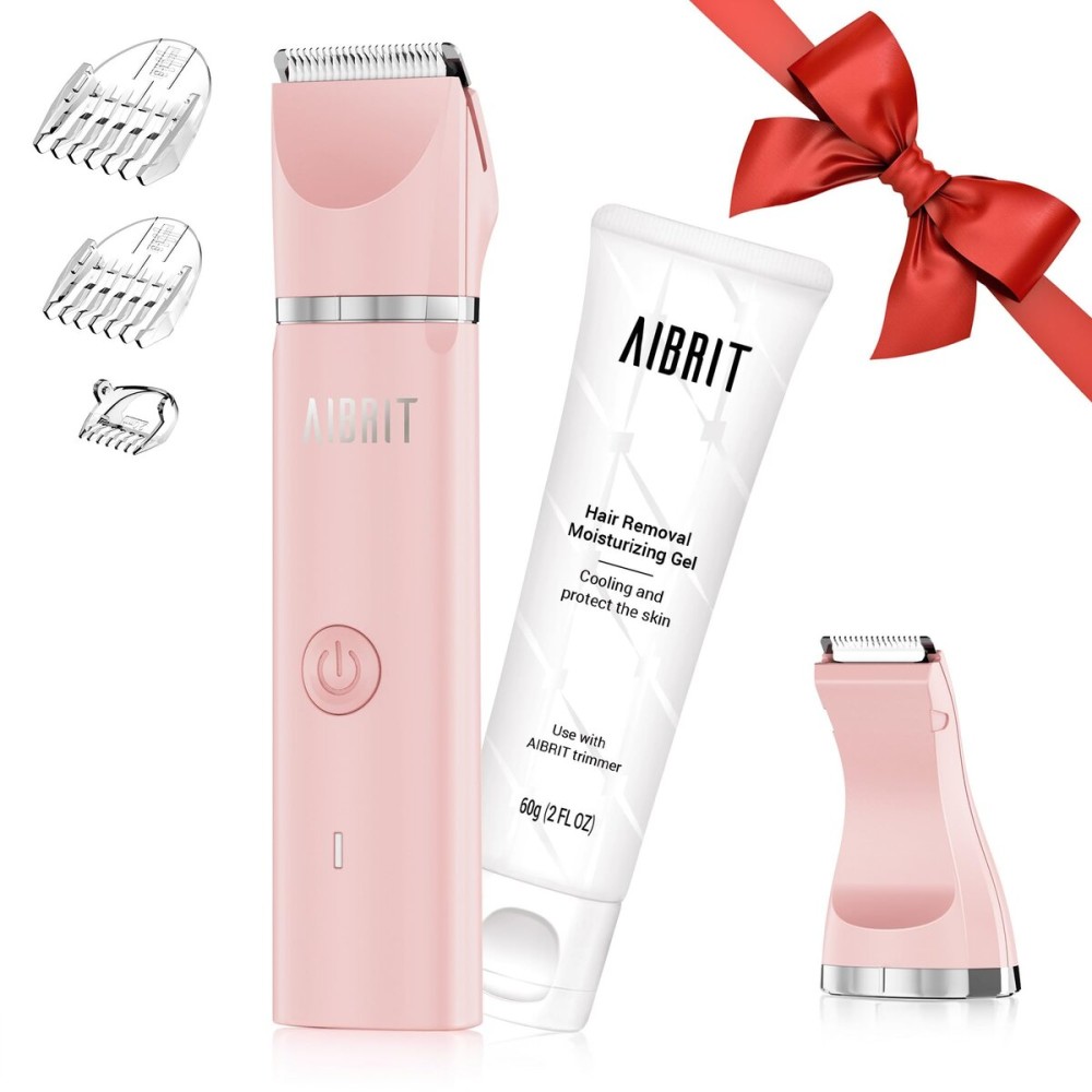 Bikini Trimmer & Gel for Women - 2 in 1 Electric Lady Pubic Hair Groomer Painless Hair Removal Razor Body Shaver, Portable Ladies Shaver with 2 Trimmer Heads, IPX7 Waterproof