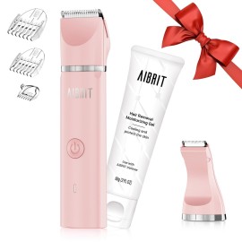 Bikini Trimmer & Gel for Women - 2 in 1 Electric Lady Pubic Hair Groomer Painless Hair Removal Razor Body Shaver, Portable Ladies Shaver with 2 Trimmer Heads, IPX7 Waterproof