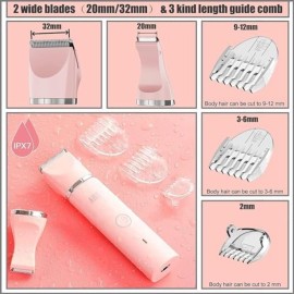 Bikini Trimmer & Gel for Women - 2 in 1 Electric Lady Pubic Hair Groomer Painless Hair Removal Razor Body Shaver, Portable Ladies Shaver with 2 Trimmer Heads, IPX7 Waterproof