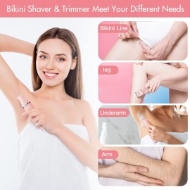 Bikini Trimmer & Gel for Women - 2 in 1 Electric Lady Pubic Hair Groomer Painless Hair Removal Razor Body Shaver, Portable Ladies Shaver with 2 Trimmer Heads, IPX7 Waterproof