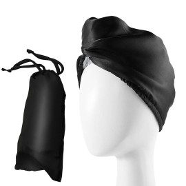 NFliving Satin Microfiber Hair Towel Wrap Set - Ultra Absorbent Satin Microfiber Hair Towel with Matching Satin Travel Bag - Ideal for Luxurious Hair Care (Black) NFliving Satin Microfiber Hair Towel Wrap Set - Ultra Absorbent Satin Microfiber Hair Towel with Matching Satin Travel Bag - Ideal for Luxurious Hair Care (Black)