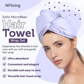NFliving Satin Microfiber Hair Towel Wrap Set - Ultra Absorbent Satin Microfiber Hair Towel with Matching Satin Travel Bag - Ideal for Luxurious Hair Care (Black)