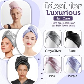 NFliving Satin Microfiber Hair Towel Wrap Set - Ultra Absorbent Satin Microfiber Hair Towel with Matching Satin Travel Bag - Ideal for Luxurious Hair Care (Black)