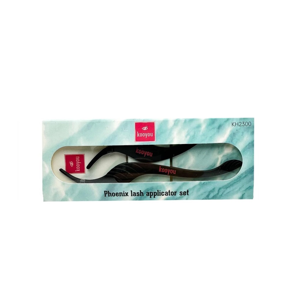 Kooyou 2 Pcs Eyelash Tweezers Set,Phoenix Lash Applicator Set,Cluster Eye Lash Extension Tweezers, Ergonomic Tail Dsigned for DIY Lash Extensions and False Lashes,Set Tool Includes Mini and Normal