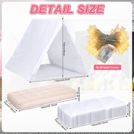 Halloscume 5 Pcs Sleepover Tent Set for Kids Includes Teepee Tent Inflatable Airbed (with Air Pump) 2 Fitted Sheets Star Lights String, Kids Travel Bed Inflatable for Girls Boys Indoor Outdoor