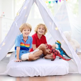 Halloscume 5 Pcs Sleepover Tent Set for Kids Includes Teepee Tent Inflatable Airbed (with Air Pump) 2 Fitted Sheets Star Lights String, Kids Travel Bed Inflatable for Girls Boys Indoor Outdoor
