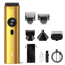 Sejoy Beard Trimmer for Men, Cordless Nose Hair Trimmer for Men, Waterproof Hair Clippers and Trimmers Set, Electric Razor All in 1 Grooming Kit, USB Rechargeable & LED Display,Gold