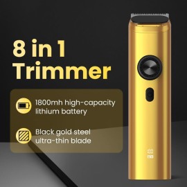 Sejoy Beard Trimmer for Men, Cordless Nose Hair Trimmer for Men, Waterproof Hair Clippers and Trimmers Set, Electric Razor All in 1 Grooming Kit, USB Rechargeable & LED Display,Gold