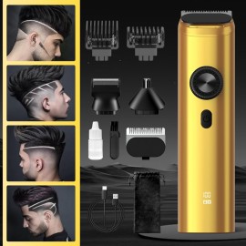 Sejoy Beard Trimmer for Men, Cordless Nose Hair Trimmer for Men, Waterproof Hair Clippers and Trimmers Set, Electric Razor All in 1 Grooming Kit, USB Rechargeable & LED Display,Gold