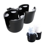 JINKEY Universal 360Rotation Dual Cup Holder for Baby Stroller, Adjustable 2 in 1 Double Stroller Cup Holder Attachment for Bike, Wheelchair, Scooter